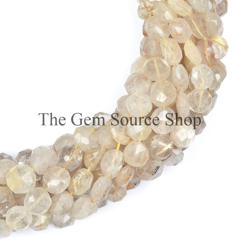 8-10MM Golden Rutile Faceted coin shape Beads TGS-0013