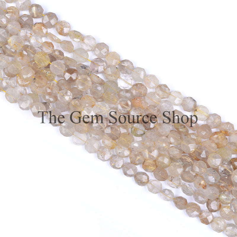 8-10MM Golden Rutile Faceted coin shape Beads TGS-0013