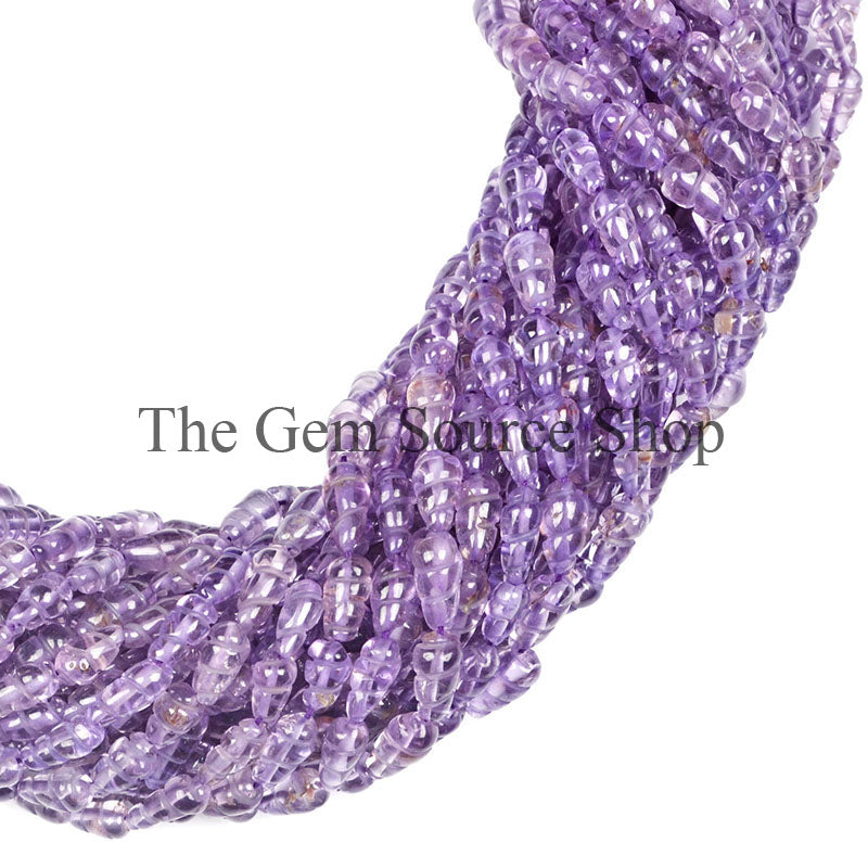 4X8.50MM Amethyst Carving Drop Straight Dril Gemstone Beads TGS-0020