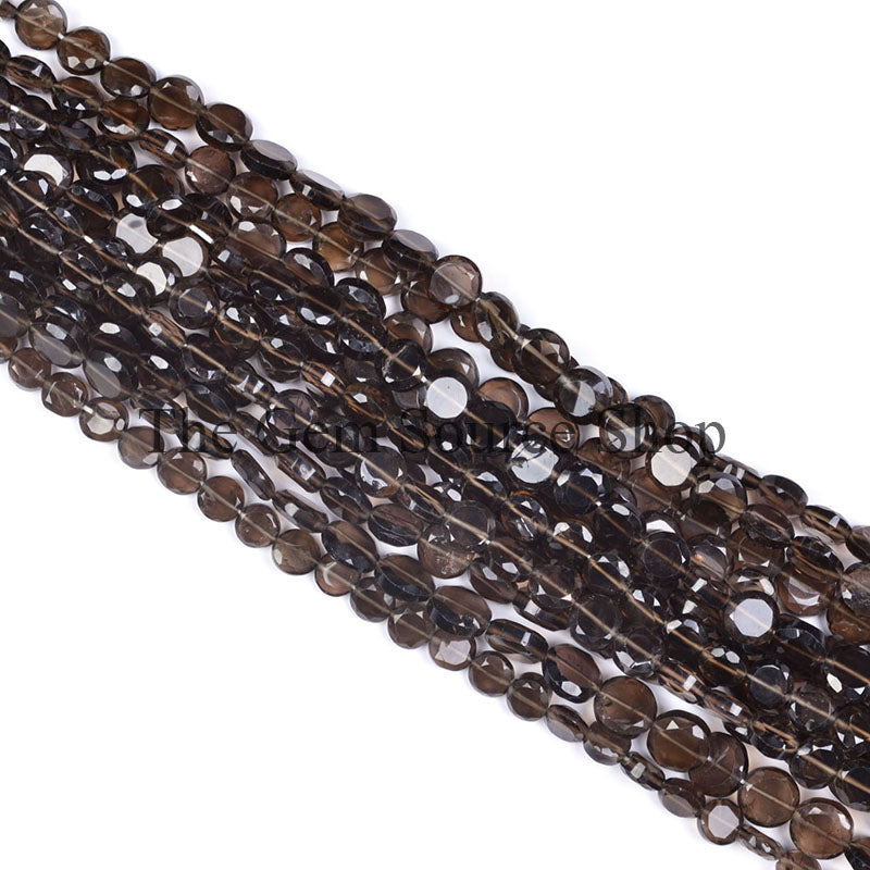Smoky Quartz Faceted Coin Shape Gemstone Beads TGS-0022