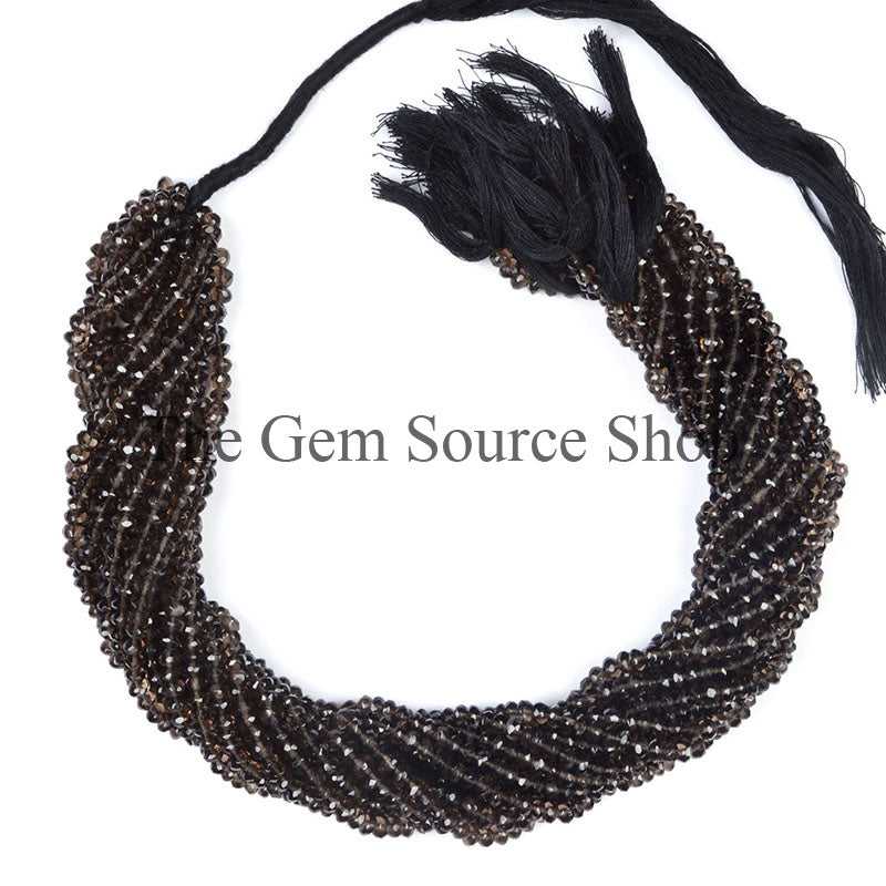 Smoky Quartz Beads, Quartz Faceted Beads, Smoky Quartz Rondelle Beads, Gemstone Beads
