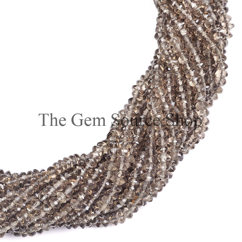 Smoky Quartz Beads, Faceted Quartz Beads, Smoky Quartz Rondelle Beads, Gemstone Beads