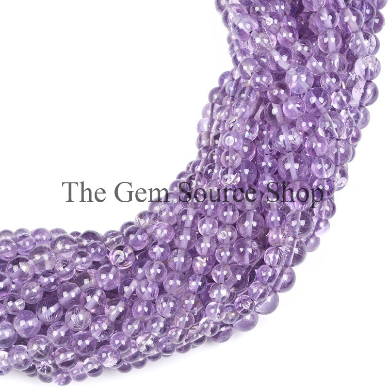 Natural Amethyst Smooth Round Shape Gemstone Beads TGS-0043