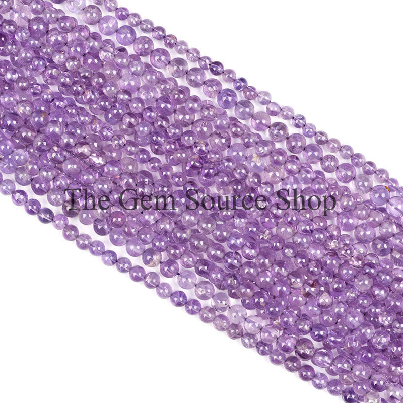 Natural Amethyst Smooth Round Shape Gemstone Beads TGS-0043