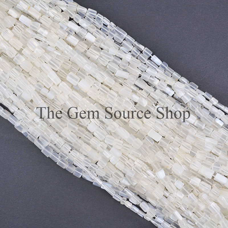 5X7-6X8MM White Moonstone Smooth Long Square Shape Beads TGS-0056