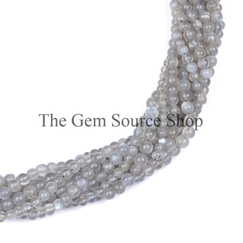 4-5mm Grey Moonstone Beads, Smooth Round Beads, Plain Moonstone, Gemstone Beads