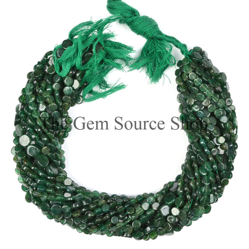 6-9mm Green Aventurine Beads, Smooth Coin Shape Beads, Plain Aventurine Beads, Gemstone Beads