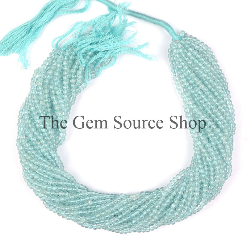 Natural Aquamarine Smooth Round Shape Gemstone Beads TGS-0095