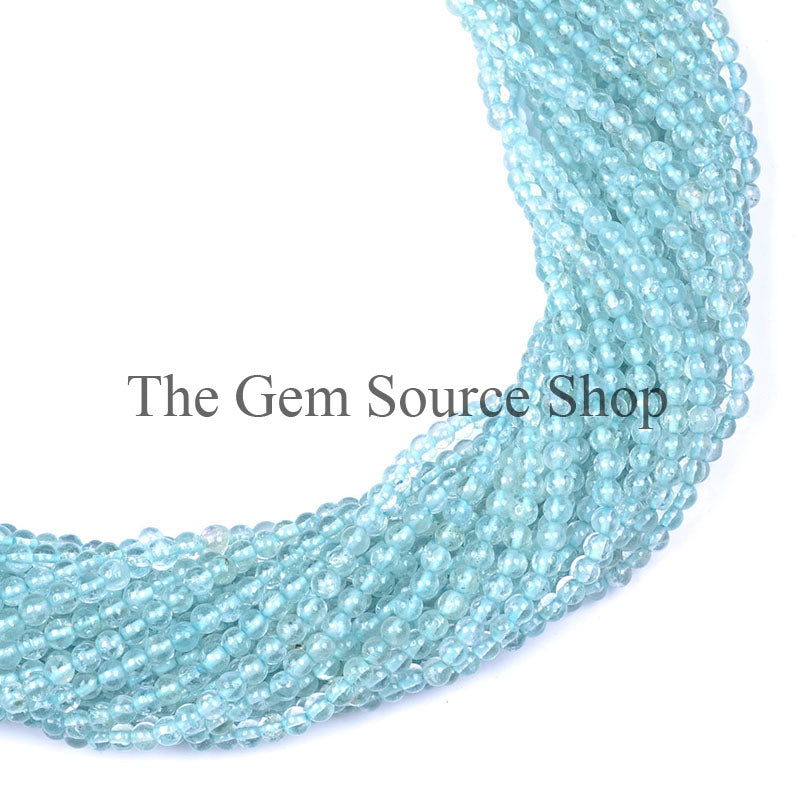 Natural Aquamarine Smooth Round Shape Gemstone Beads TGS-0095