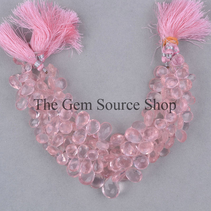 Rose Quartz Beads, Rose Quartz Pear Shape Beads, Rose Quartz Faceted Beads, Rose Quartz Gemstone Beads