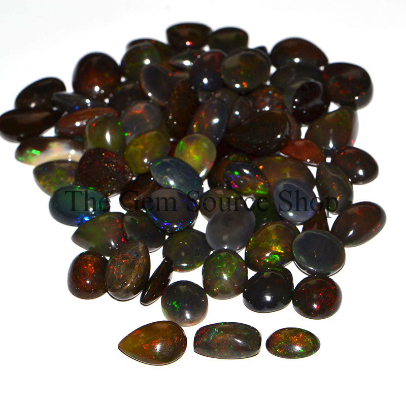 Loose Ethiopian Black Opal Treated Mix Size Cabochon, Treated Black Opal Cabochons, AA Quality