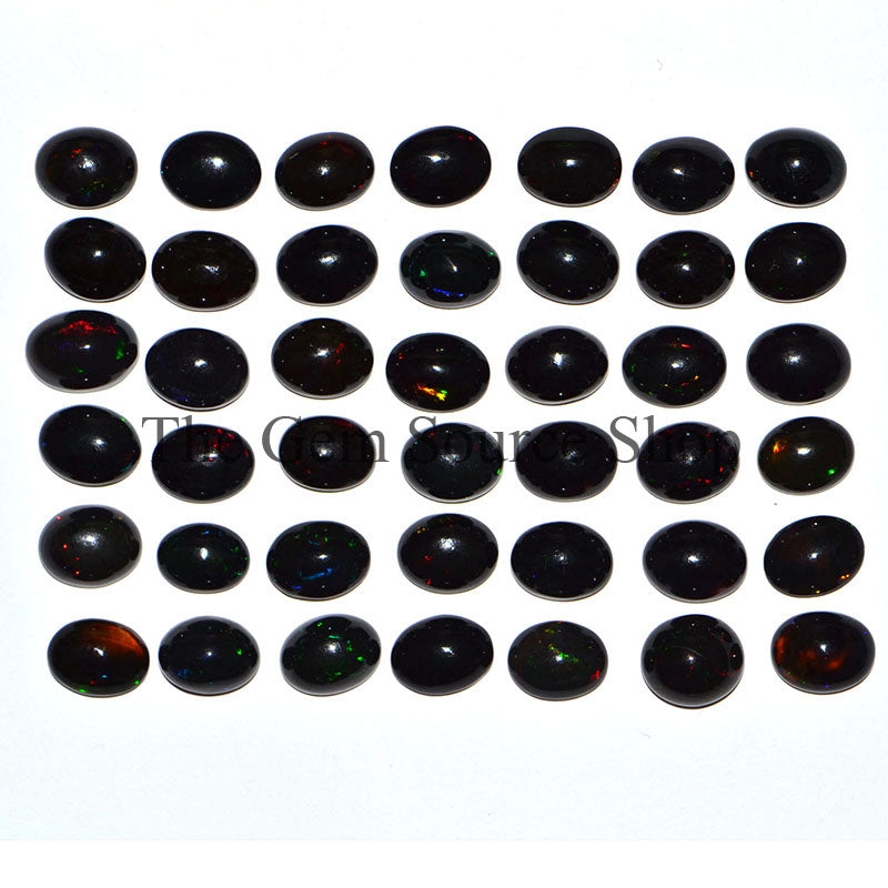 10 Pcs Lot Ethiopian Black Opal Treated Oval Cabochon, Black Opal Loose Gemstone, Smooth Oval Cabs