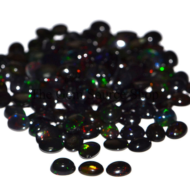 10 Pcs Lot Ethiopian Black Opal Treated Oval Cabochon, Black Opal Loose Gemstone, Smooth Oval Cabs