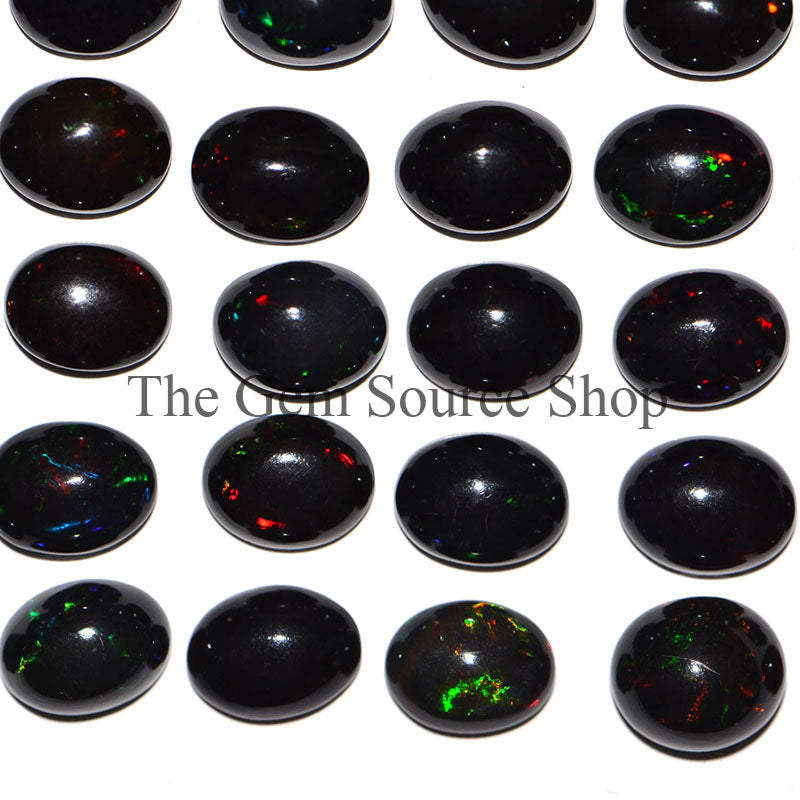 10 Pcs Lot Oval Ethiopian Black Opal Treated Loose Gemstone Cabochon, TGS-1065