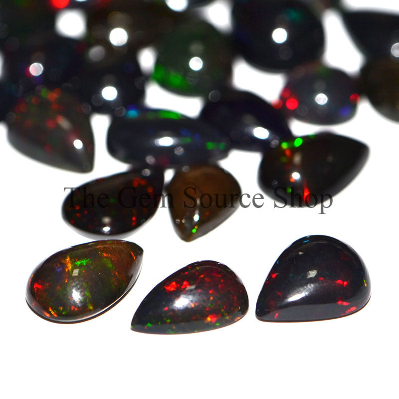 AAA Quality Ethiopian Black Opal Lot, Pear Shape Cabochon, Black Opal Loose Gemstone