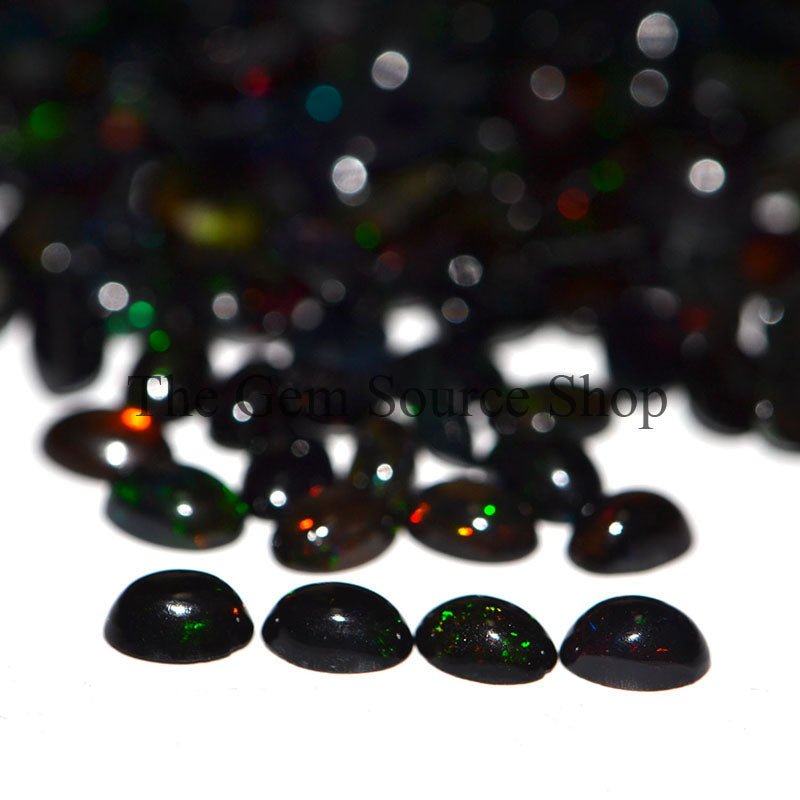 Loose Ethiopian Black Opal Treated 4X6MM Oval Cabochon, Treated Black Opal Cabochons, AAA Quality