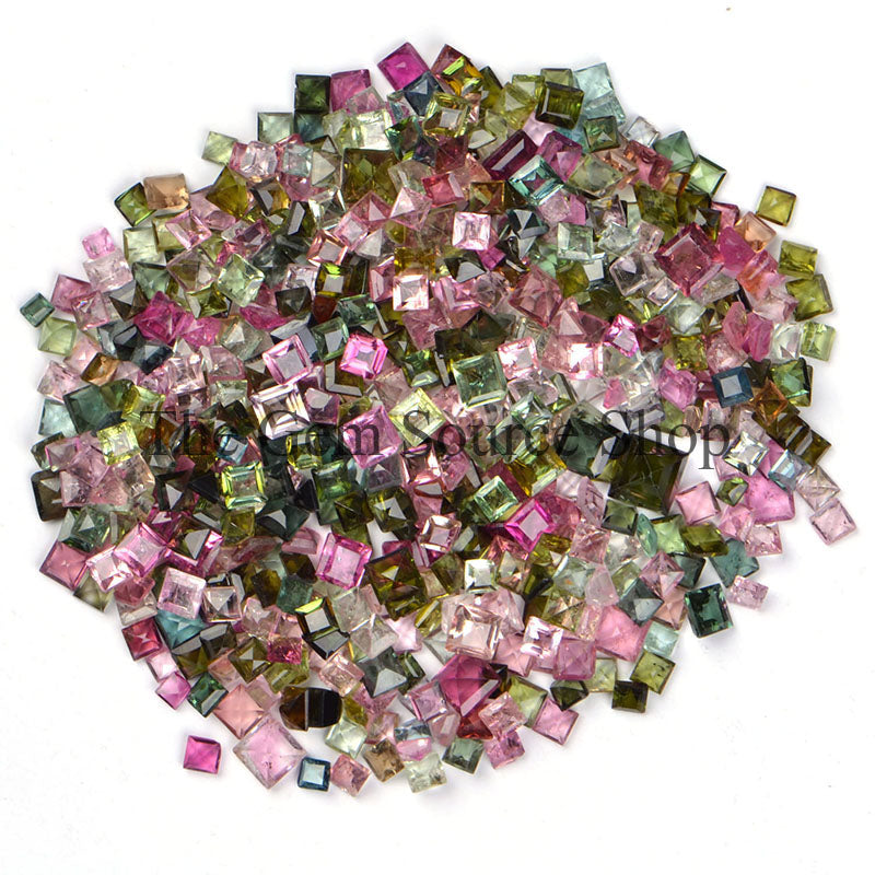 Multi Tourmaline Mix Square Shape Cut Stone, Tourmaline Loose Gemstone, Wholesale Lot