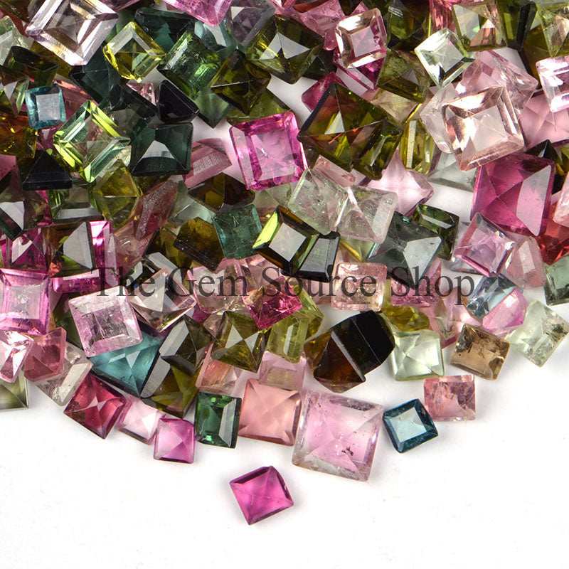 Multi Tourmaline Mix Square Shape Cut Stone, Tourmaline Loose Gemstone, Wholesale Lot