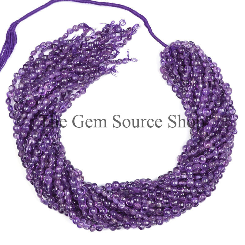 Amethyst Smooth Puff Coin Gemstone Beads TGS-0127