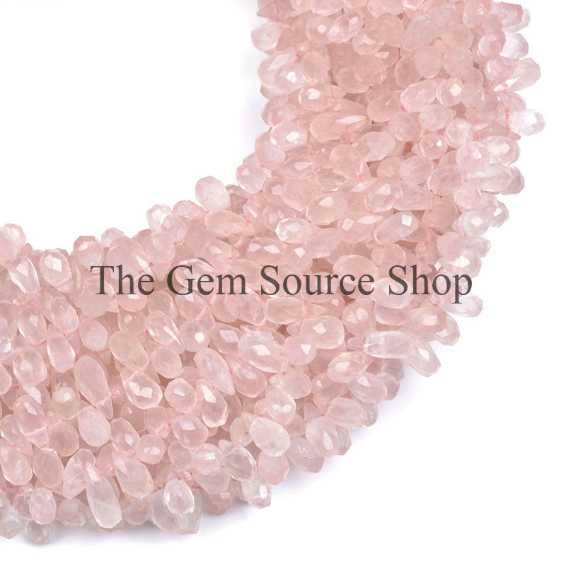 Rose Quartz Faceted Side Drill Drop Briolette Gemstone Beads TGS-0138