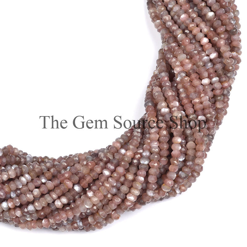 Chocolate Moonstone Faceted Rondelle Beads, Moonstone Gemstone Beads, Wholesale Beads