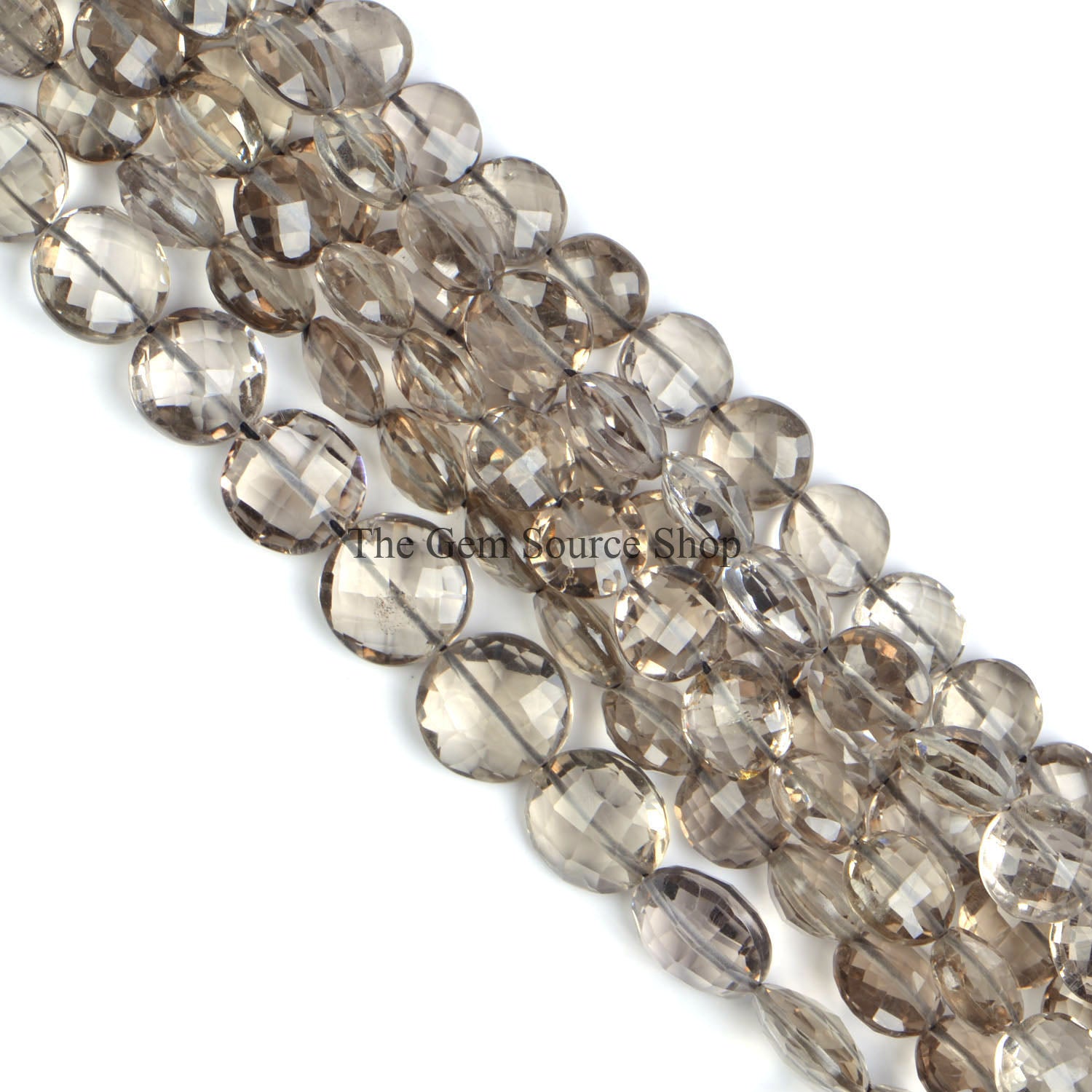 Smoky Quartz Beads, Faceted Coin Shape Beads, Smoky Quartz Gemstone Beads, Wholesale Beads