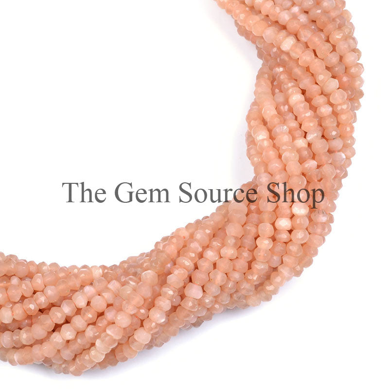 Peach Moonstone Faceted Rondelle Beads, Gemstone Rondelle Beads