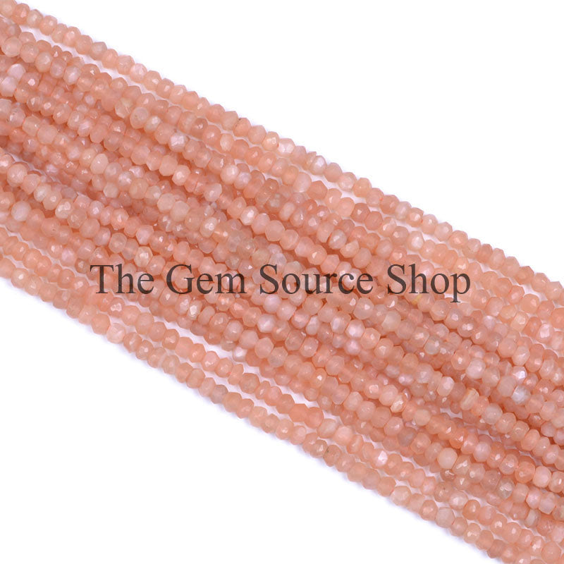 Peach Moonstone Faceted Rondelle Beads, Gemstone Rondelle Beads