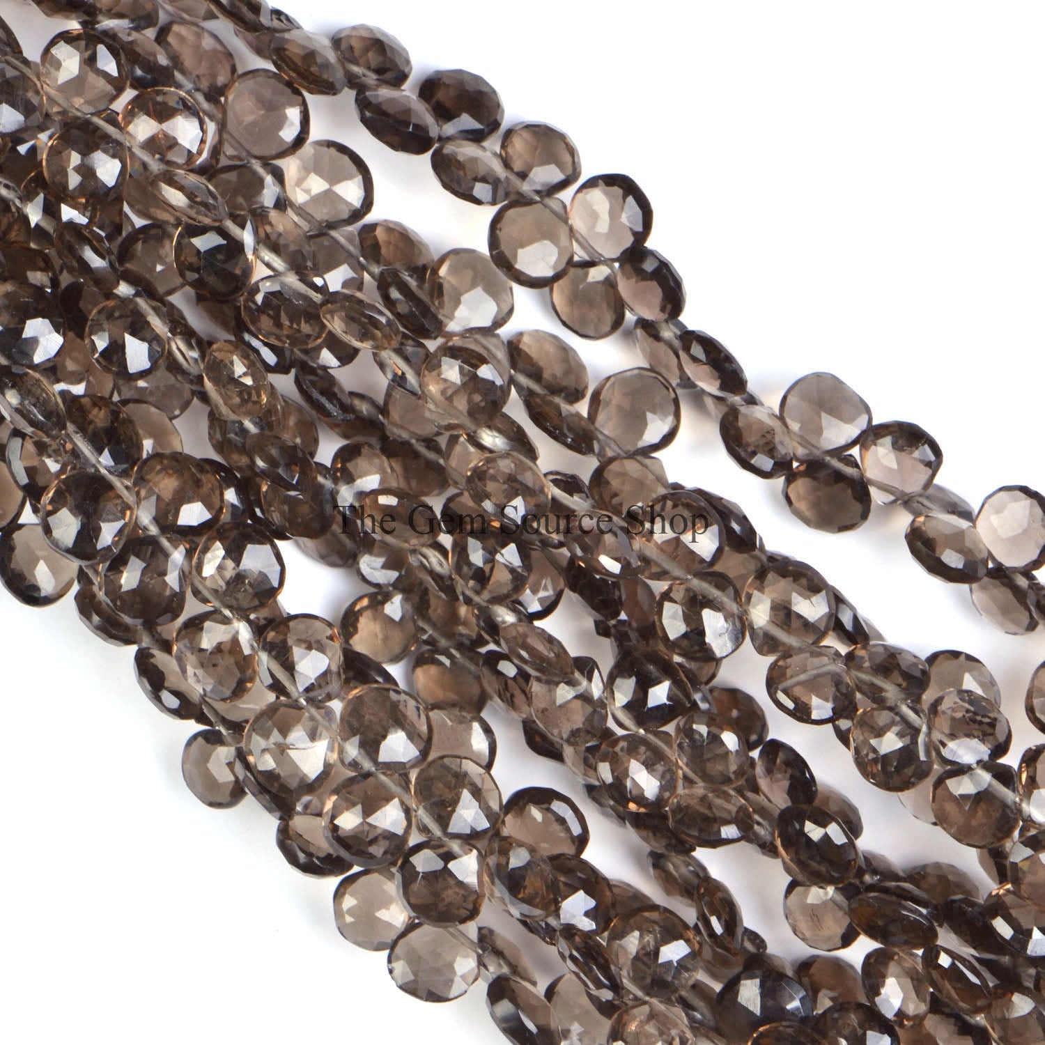 Smoky Quartz Beads, Faceted Heart Beads, Side Drill Heart Beads, Smoky Quartz Gemstone
