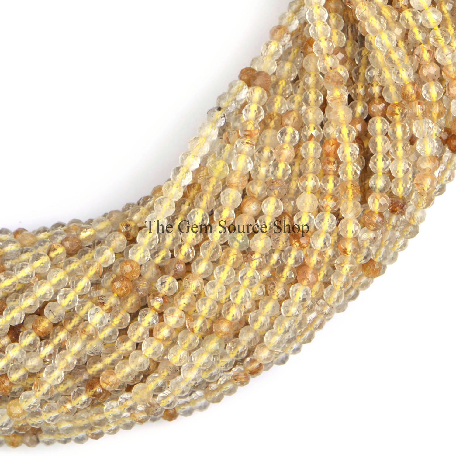 Golden Rutile Beads, Gold Rutile Faceted Beads, Gold Rutile Rondelle Shape Beads, Wholesale Beads