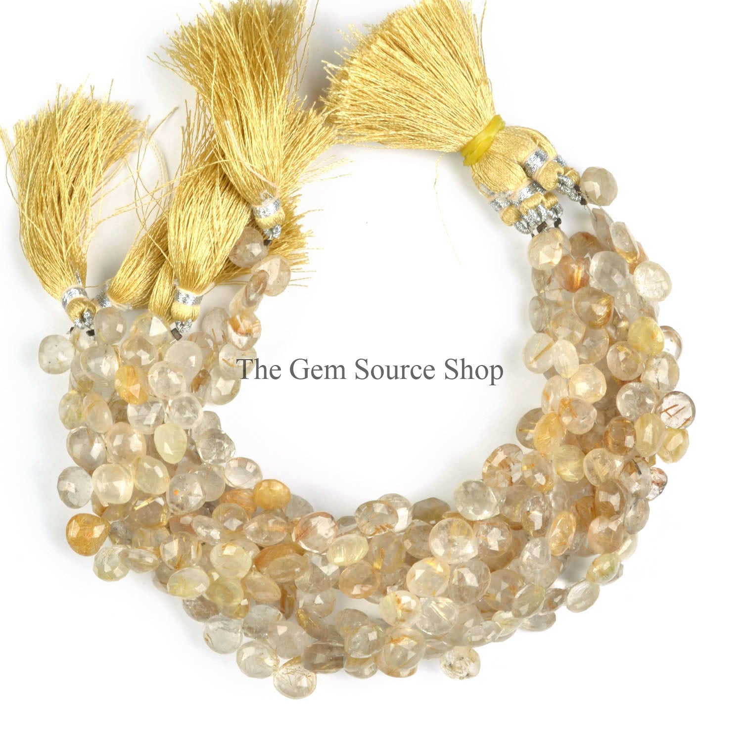 Golden Rutile Beads, Faceted Heart Beads, Side Drill Heart, Golden Rutile Gemstone Beads