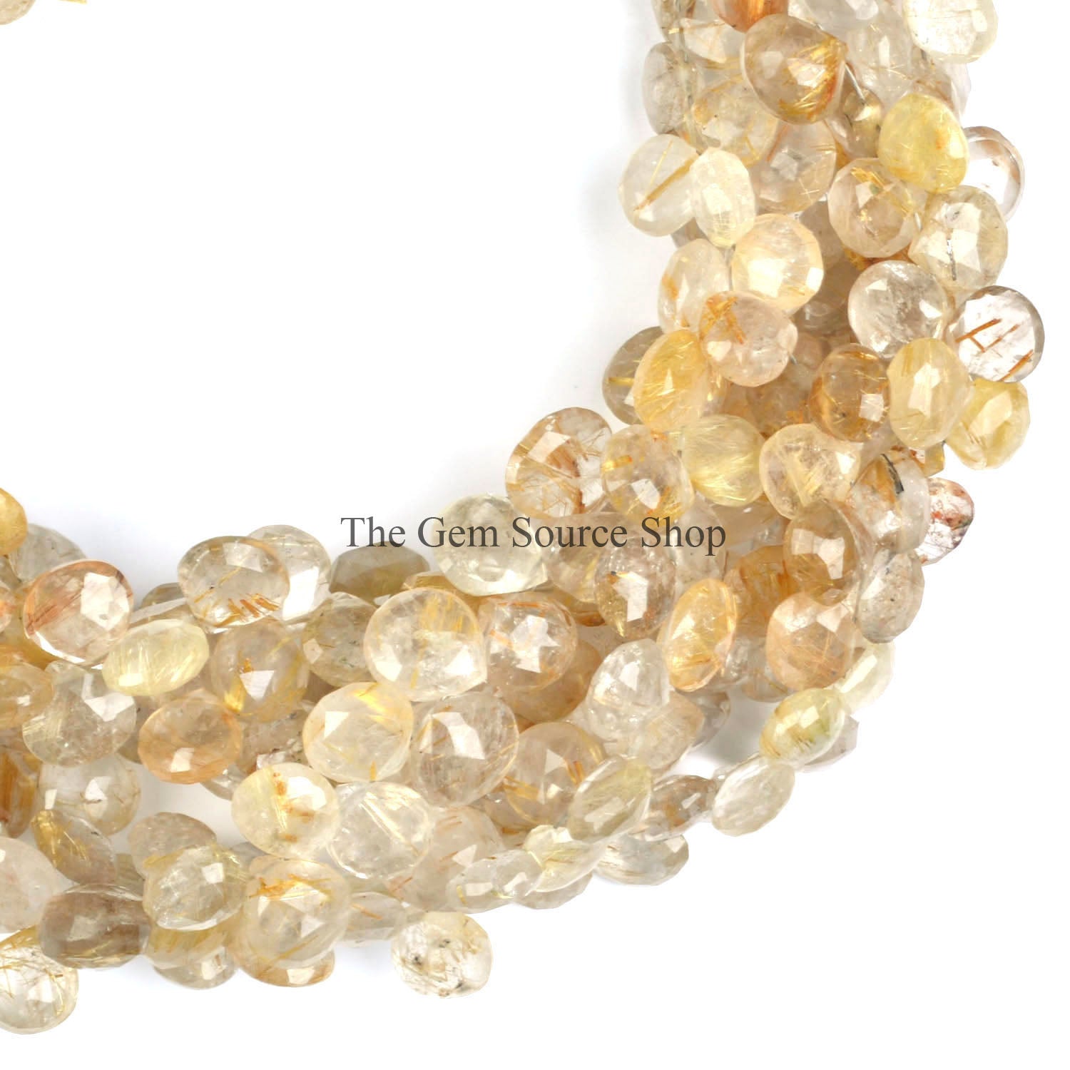 Golden Rutile Beads, Faceted Heart Beads, Side Drill Heart, Golden Rutile Gemstone Beads