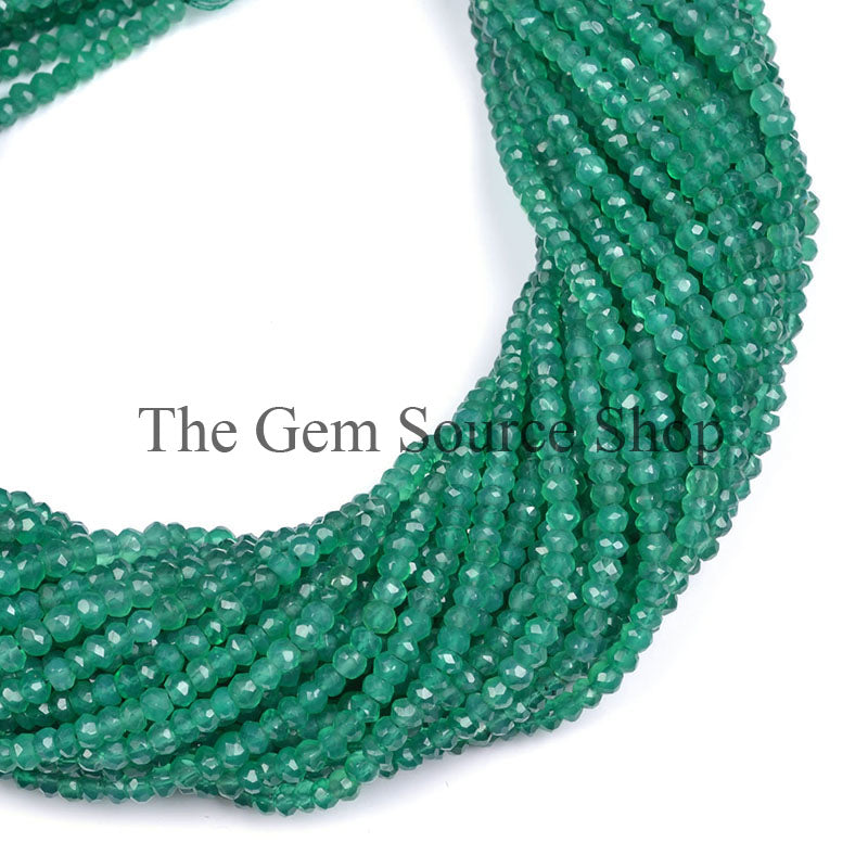 Green Onyx Faceted Rondelle Beads, Gemstone Beads, Rondelle Beads, Jewelry Beads