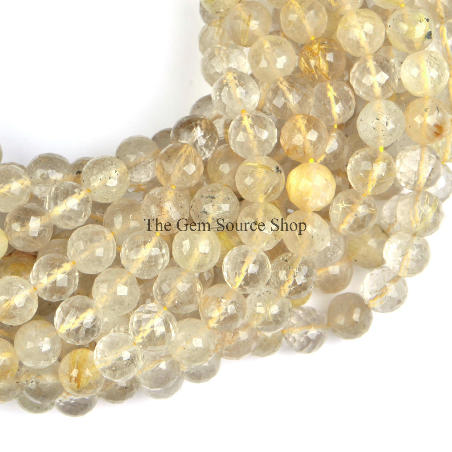 Golden Rutile Beads, Golden Rutile Faceted Beads, Round Shape Beads, Gemstone Beads