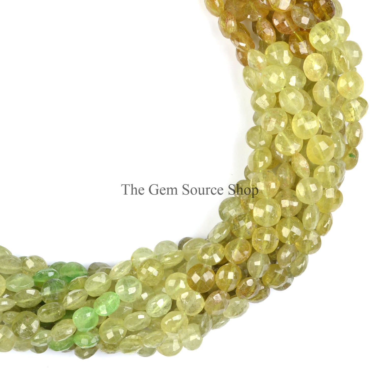 Grossular Garnet Faceted Coin Shape Gemstone Beads