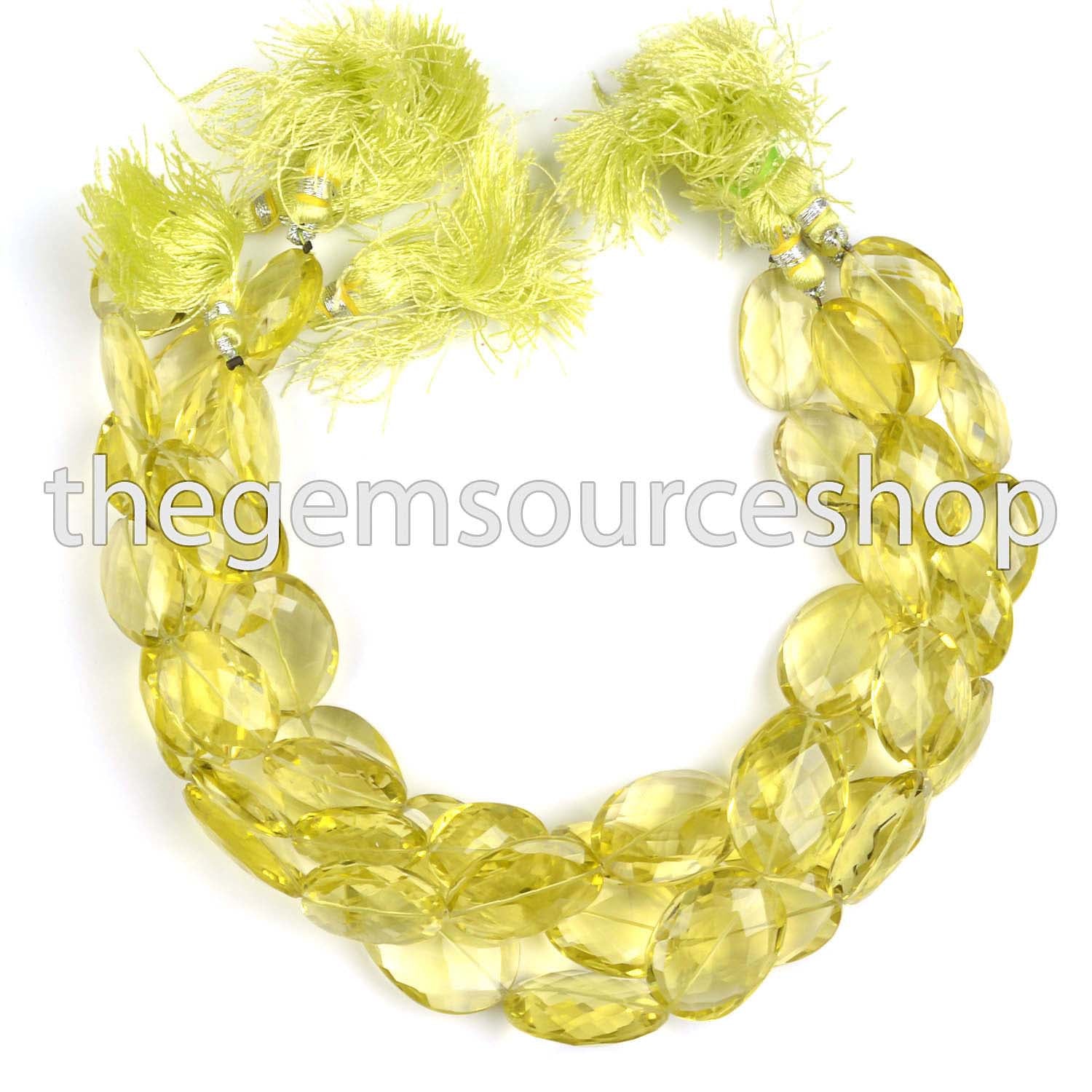 Lemon Quartz Faceted Oval Briolette Gemstone Beads