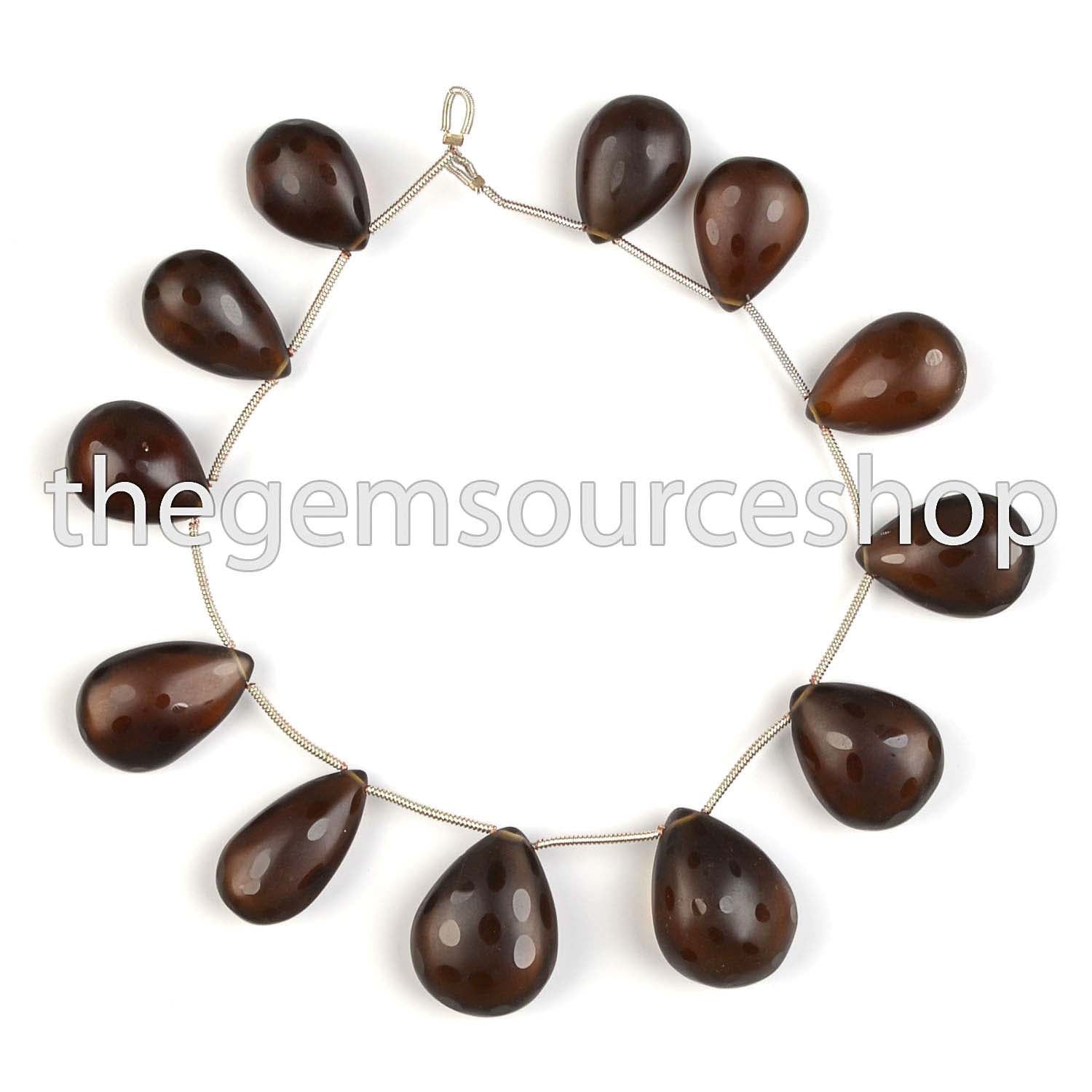 Natural Smoky Quartz Smooth Pear Gemstone Beads