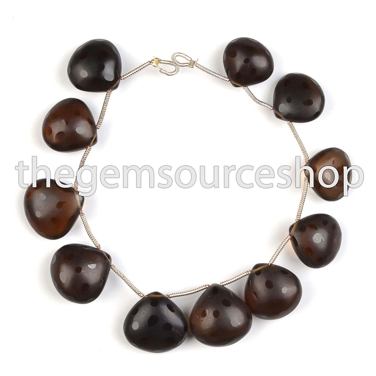 Top Quality Smoky Quartz Plain Heart Gemstone Beads