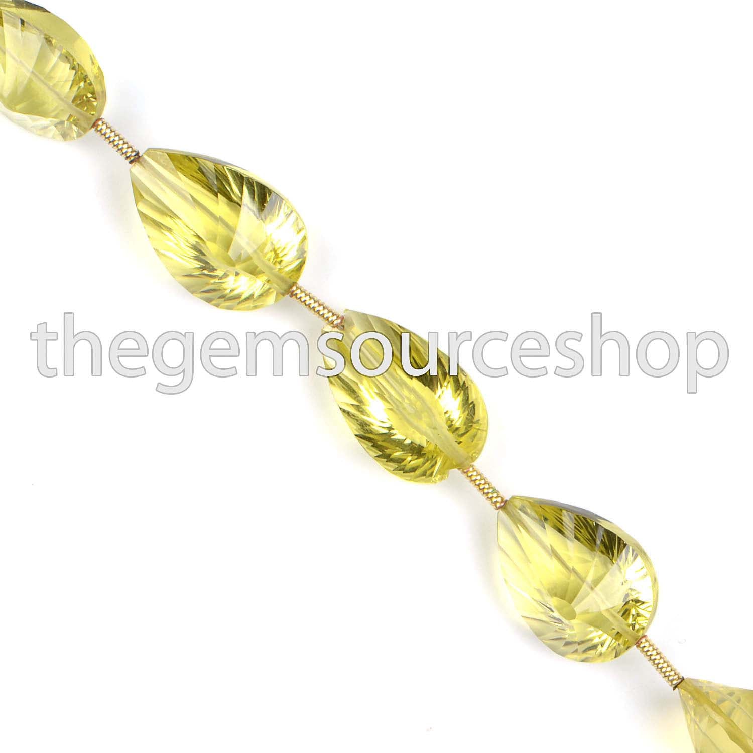AAA Quality Lemon Quartz Faceted Concave Cut Pear Beads