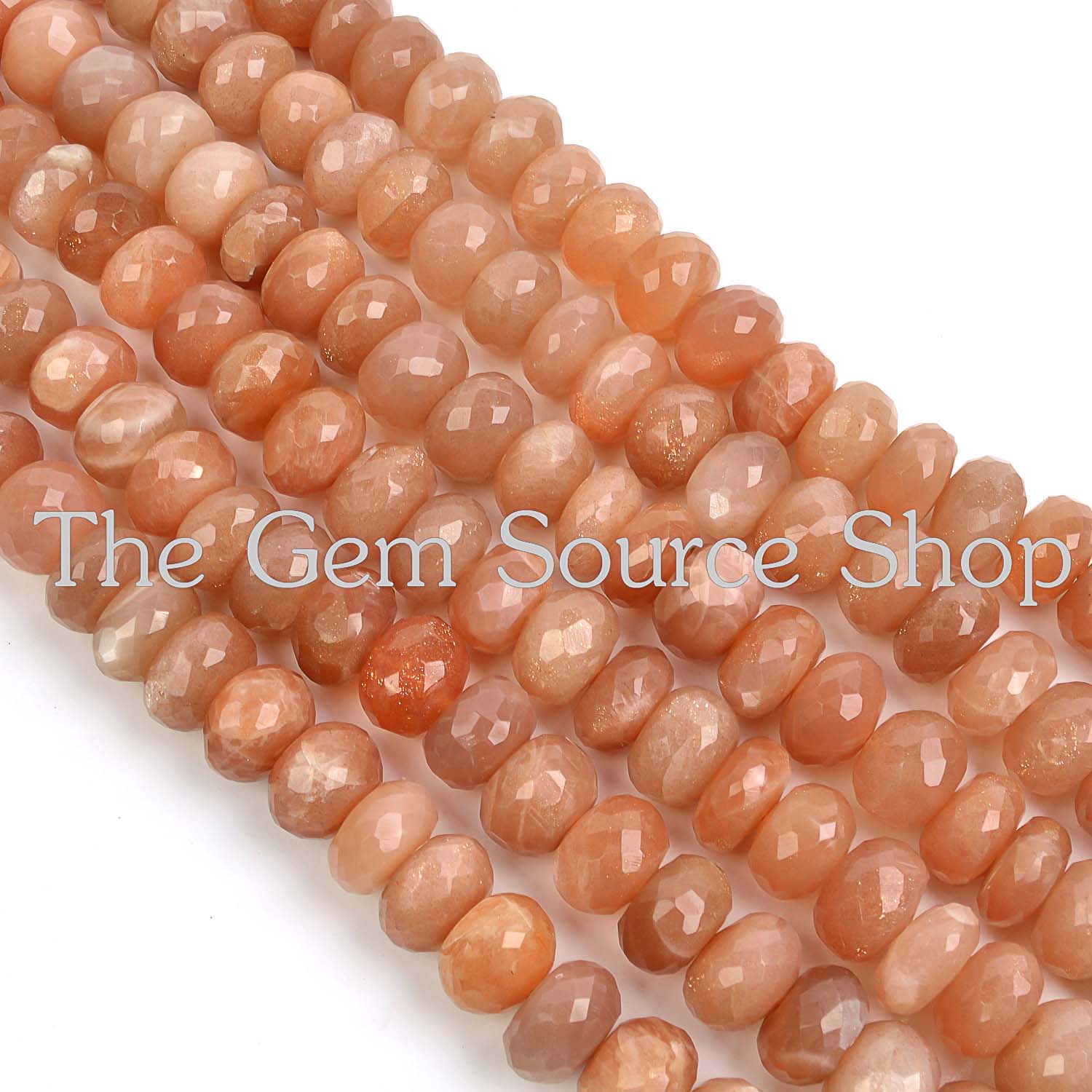 Peach Moonstone Faceted Rondelle Gemstone Beads
