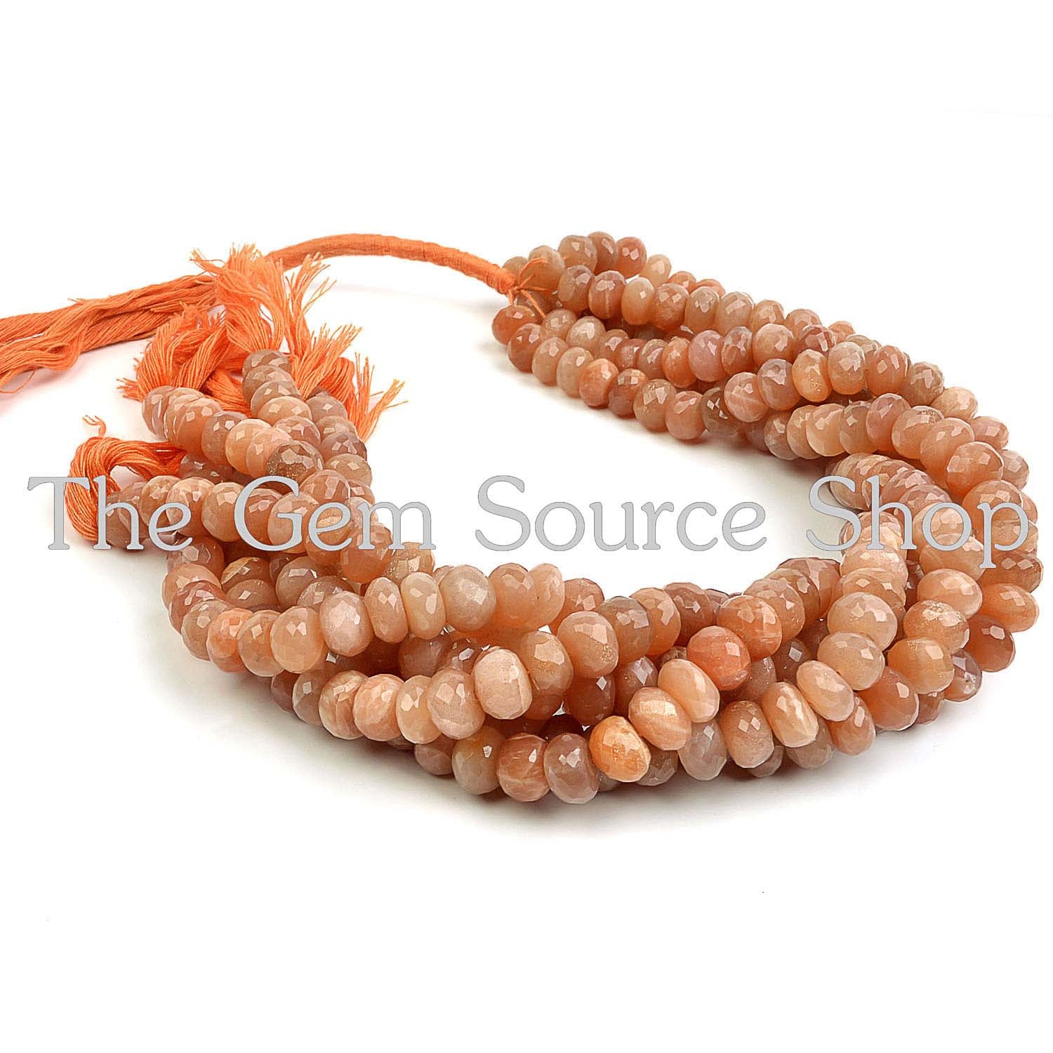 Peach Moonstone Faceted Rondelle Gemstone Beads