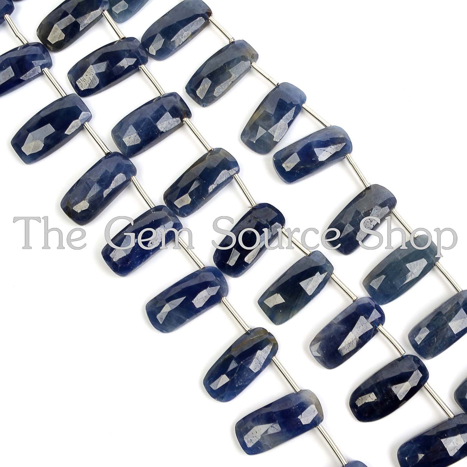 Natural Blue Sapphire Faceted Long Cushion Shape Beads