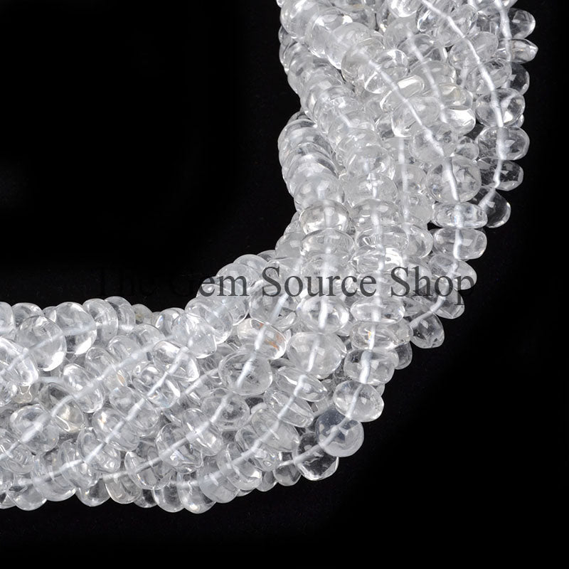 Rock Crystal Smooth Rondelle Shape Gemstone Wholesale Beads TGS-0196