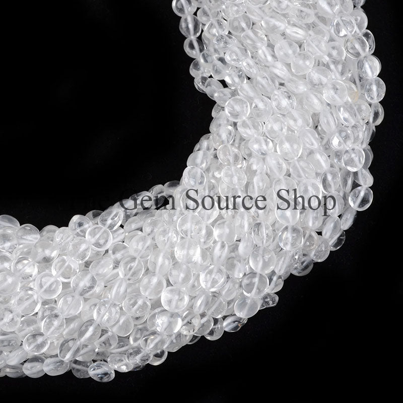 Rock Crystal Smooth Puff Coin Gemstone Beads TGS-0197