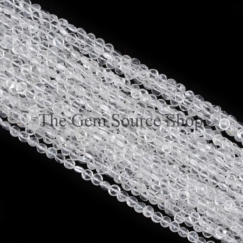 Rock Crystal Smooth Puff Coin Gemstone Beads TGS-0197