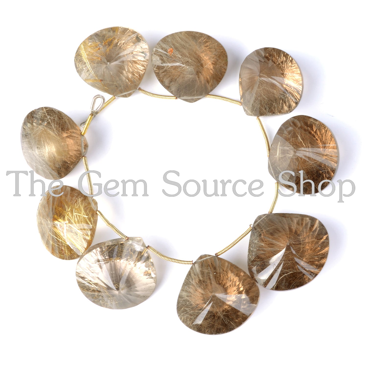 Golden Rutile Concave Cut Heart Shape Beads TGS-2030