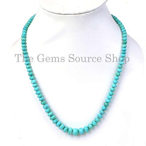 Natural Arizona Turquoise Beads Necklace Smooth Rondelle Beads Necklace, Beaded Jewelry