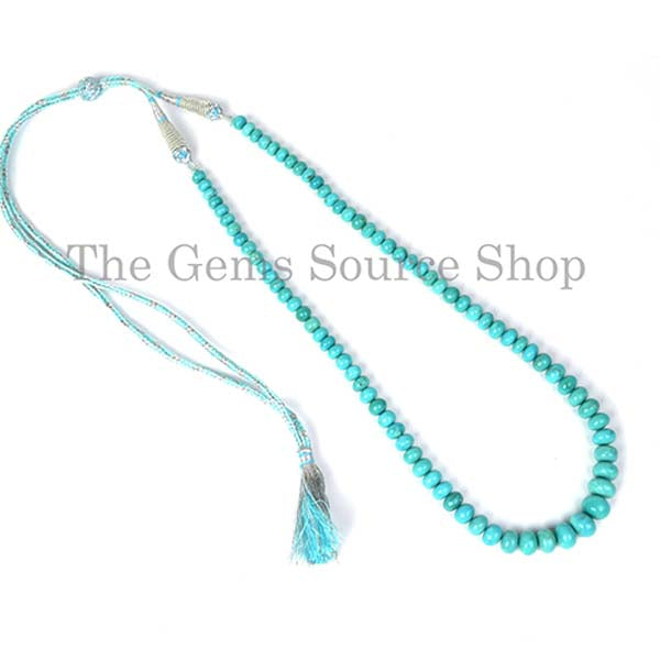 Natural Arizona Turquoise Beads Necklace Smooth Rondelle Beads Necklace, Beaded Jewelry
