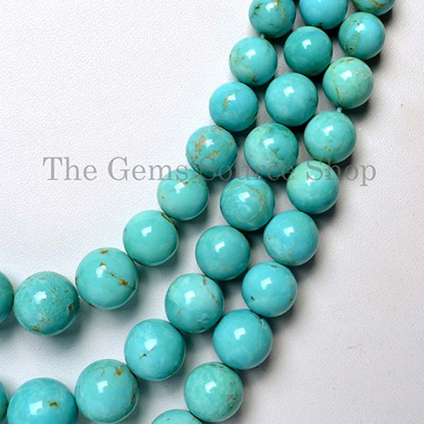 3 Lines Turquoise Smooth Round Beaded Necklace TGS-2049