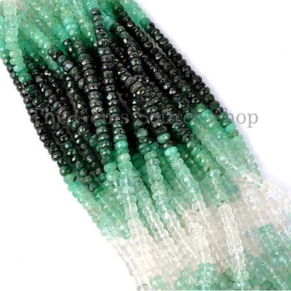 Emerald Shaded Beads, Emerald Faceted Beads, Emerald Rondelle Shape Beads, Wholesale Beads